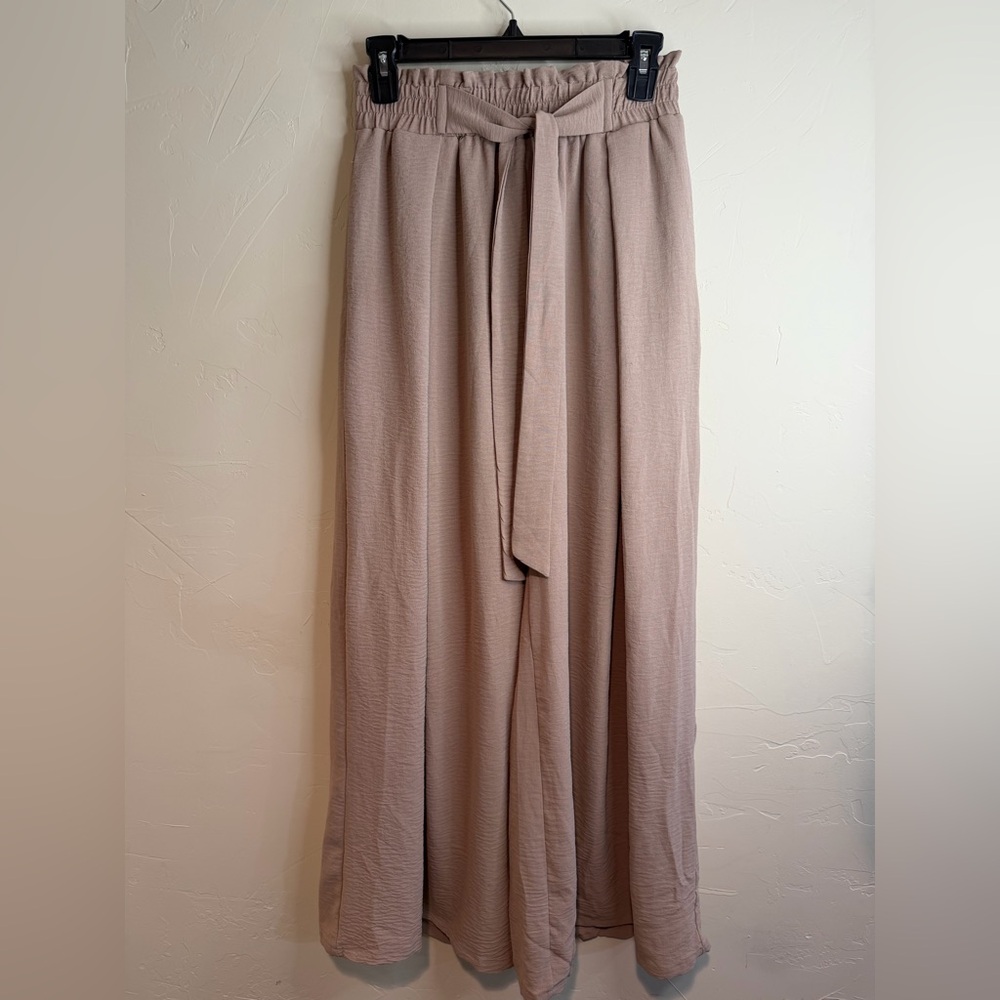 Wide Leg Tie-Waist Pants in Mauve Taupe